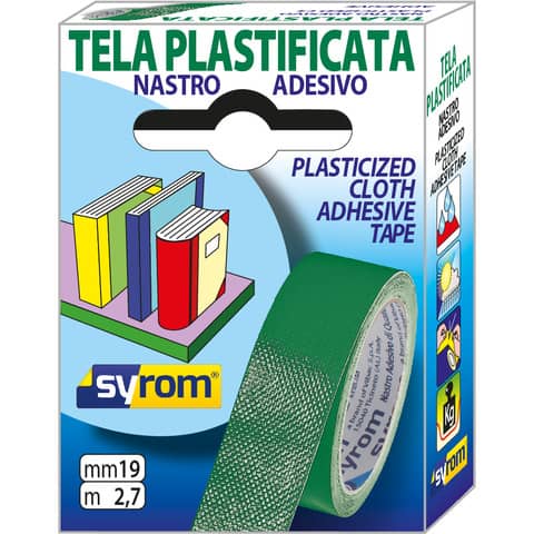 Nastro adesivo in tela Tes 702 SYROM formato 19 mm x 2,7 m - materiale tela plastificata verde - 7567